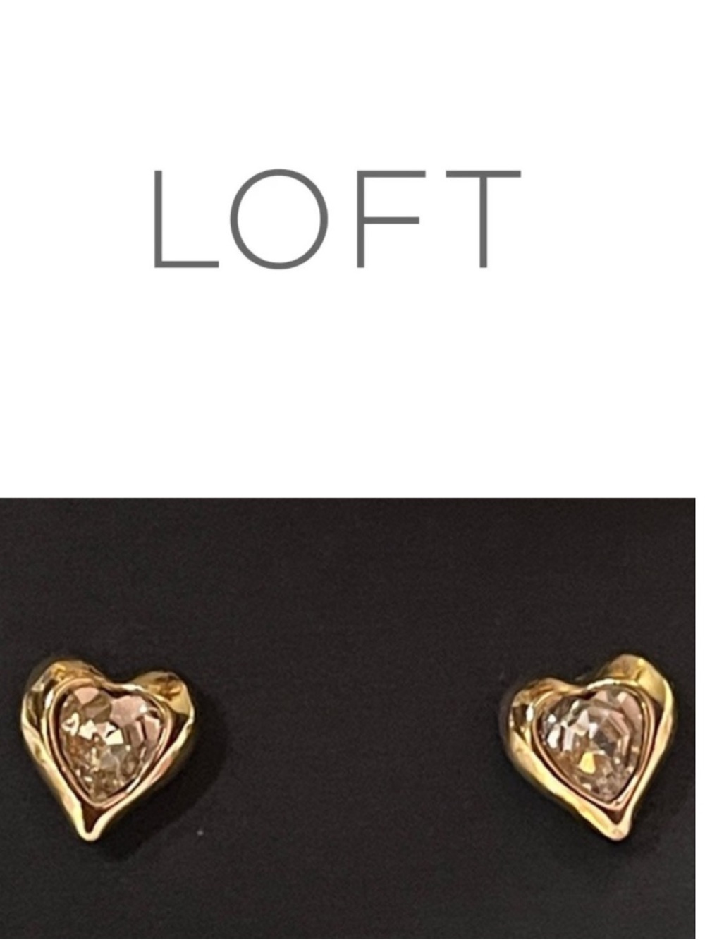 Ann Taylor LOFT Gold Crystal Heart Stud Earrings